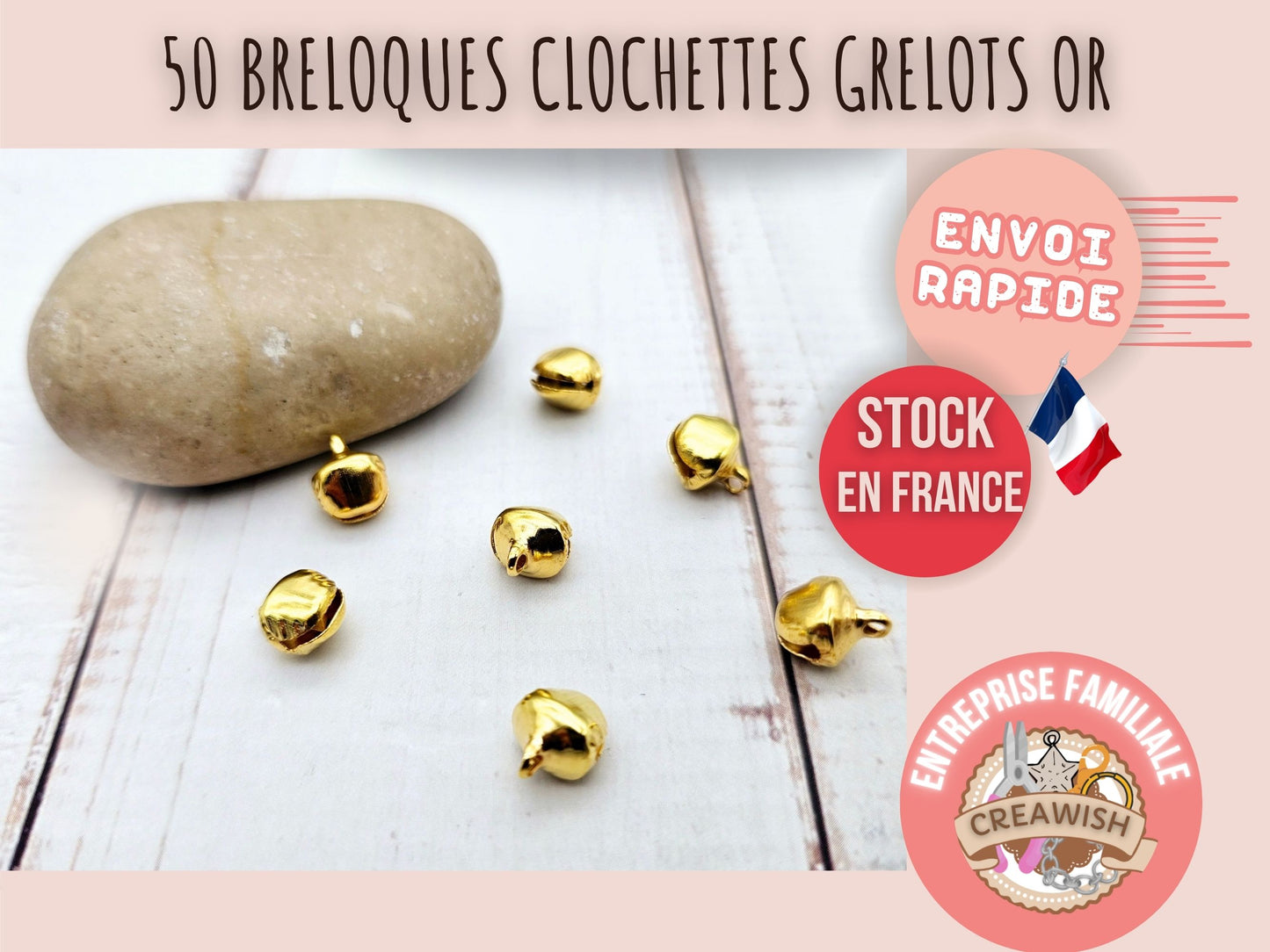 50 breloques grelots clochettes dorées