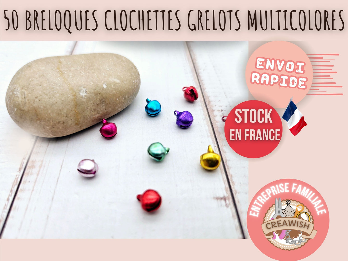 50 breloques grelots clochettes multicolores brillantes