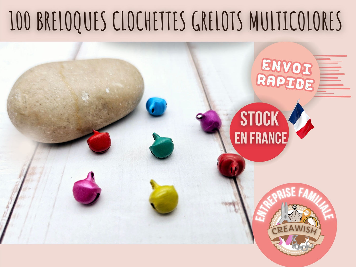 100 breloques grelots clochettes multicolores tons mats