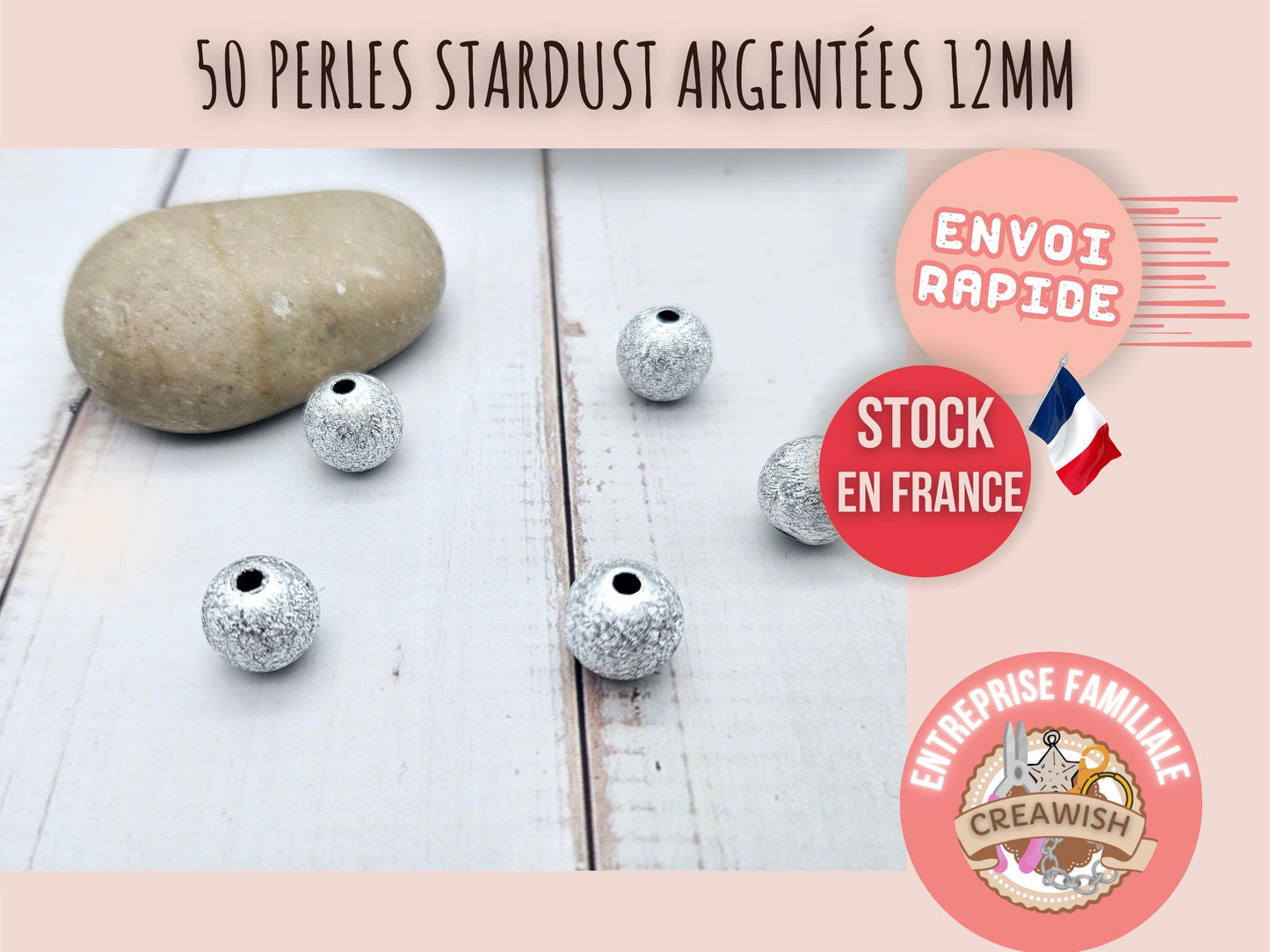50 perles stardust argentées 12mm