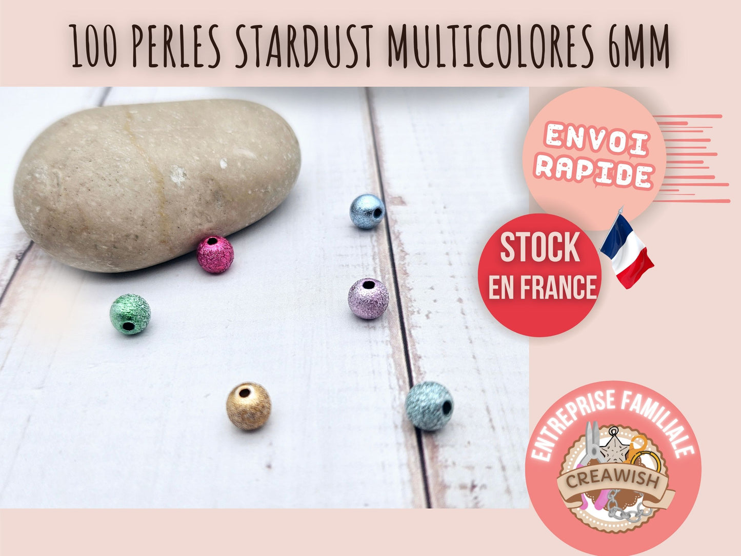 100 perles stardust multicolores 6mm
