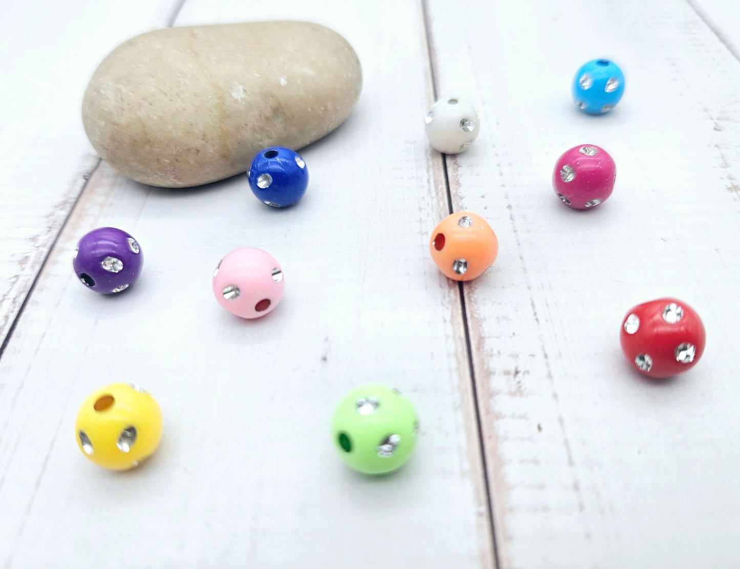 100 perles multicolores effet strass 10mm