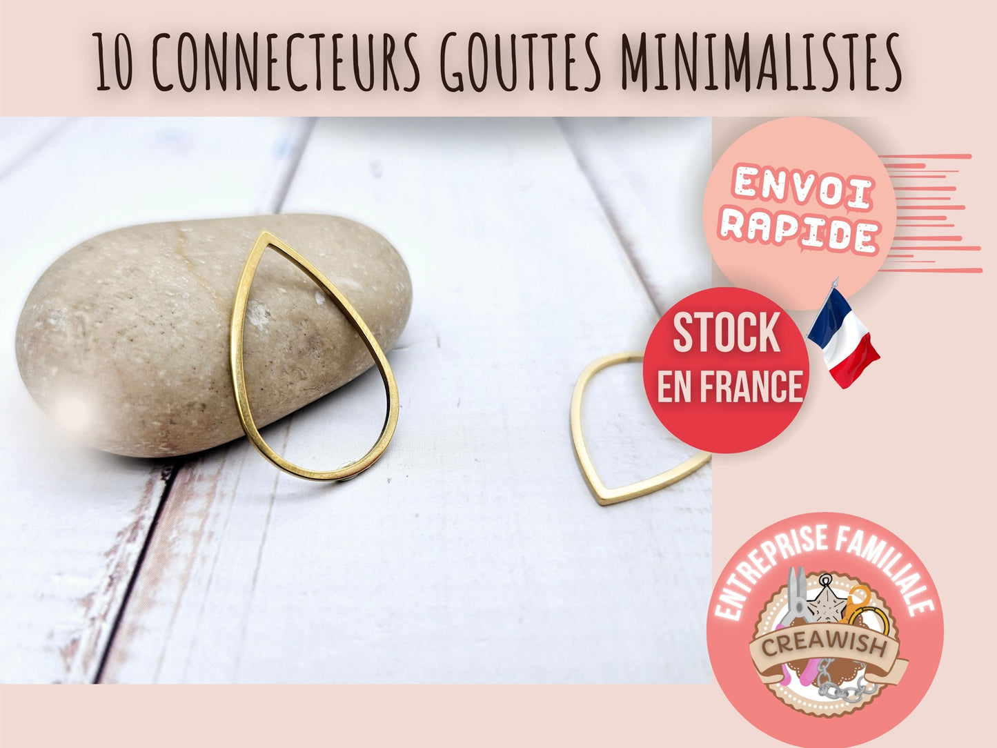 10 connecteurs gouttes minimalistes acier inoxydable doré
