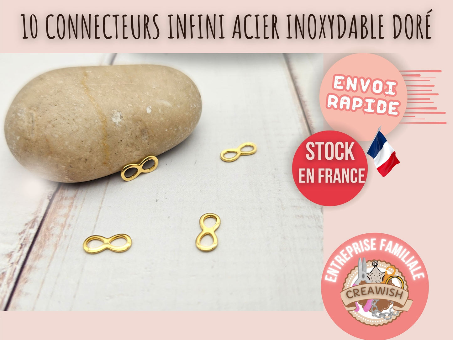 10 connecteurs infini acier inoxydable doré