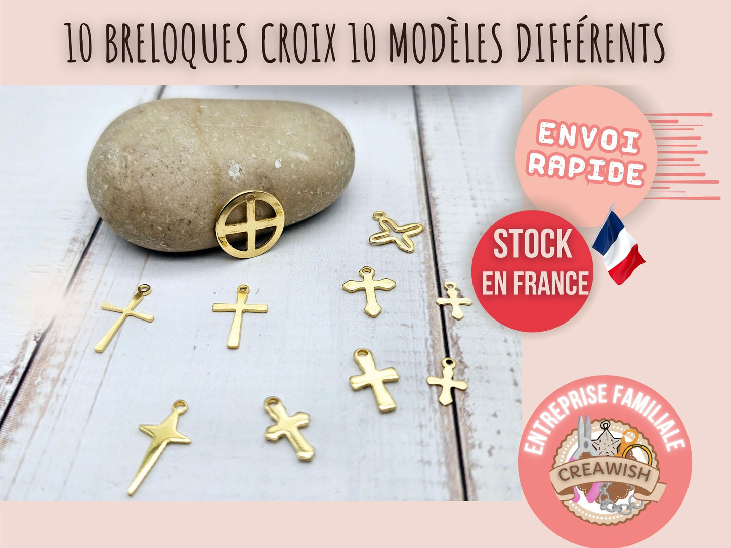 10 breloques croix religion 10 modèles dorés