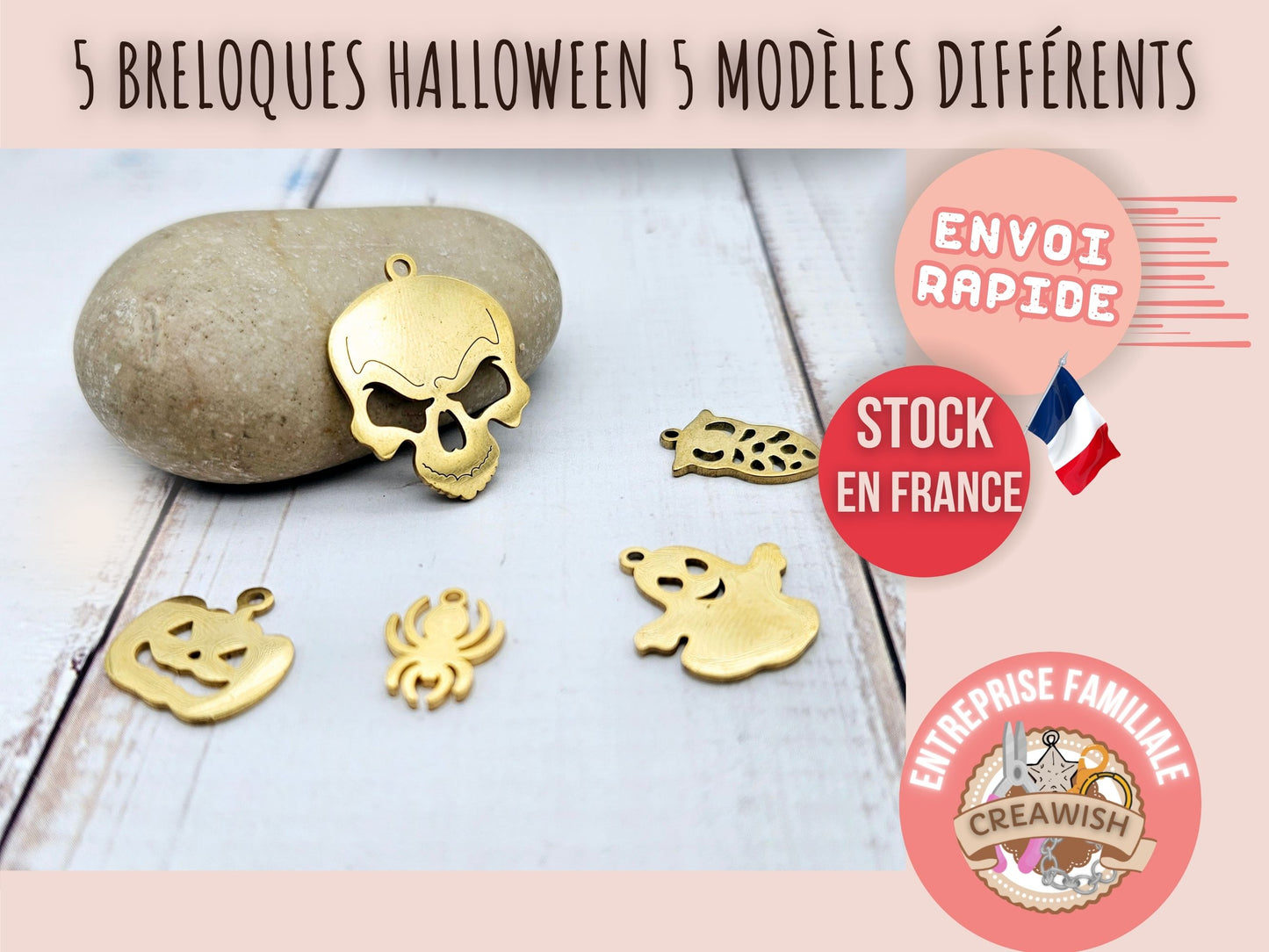 5 breloques Halloween dorées 5 modèles différents