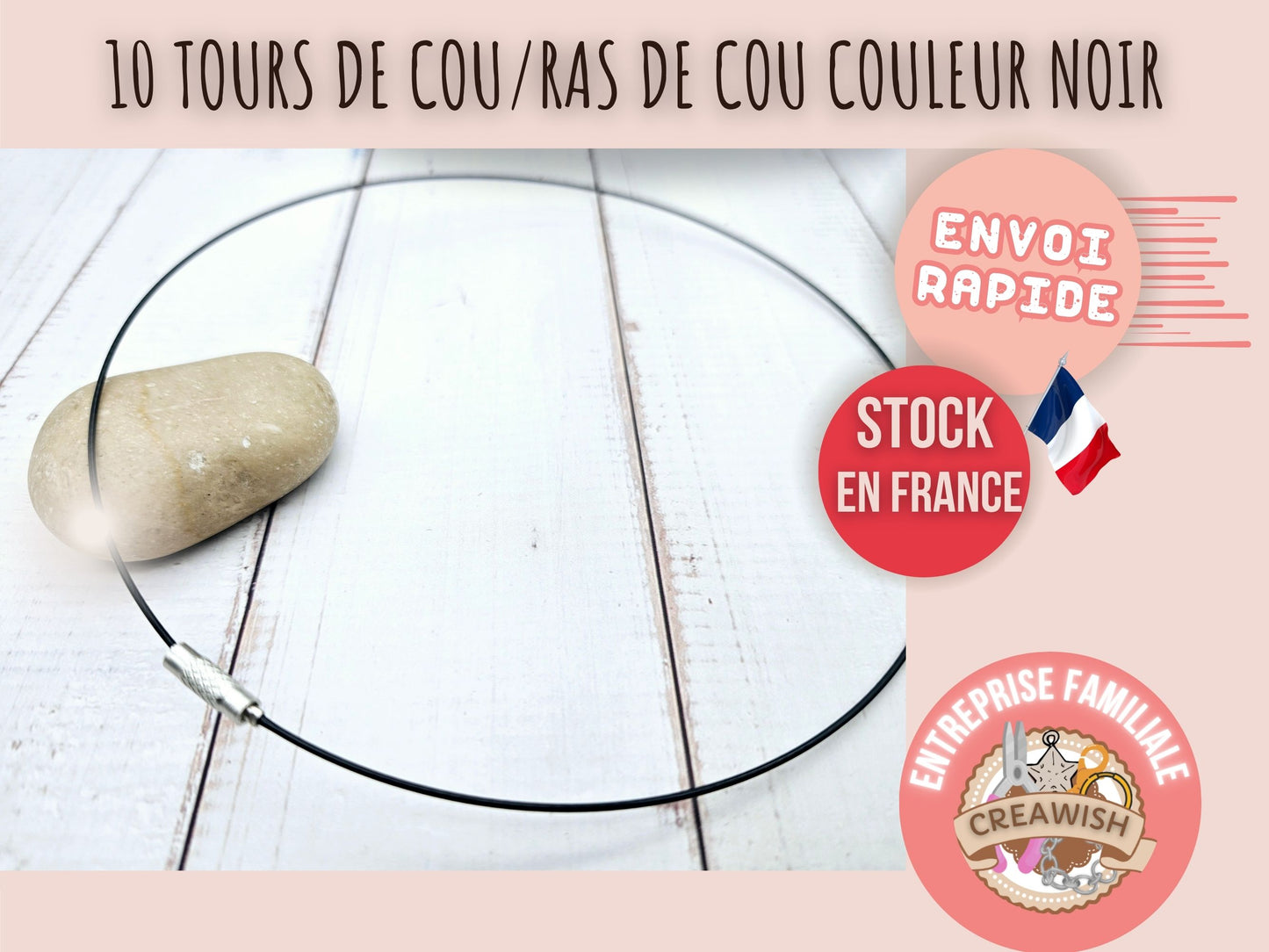 10 tours de cou couleur noir acier inoxydable