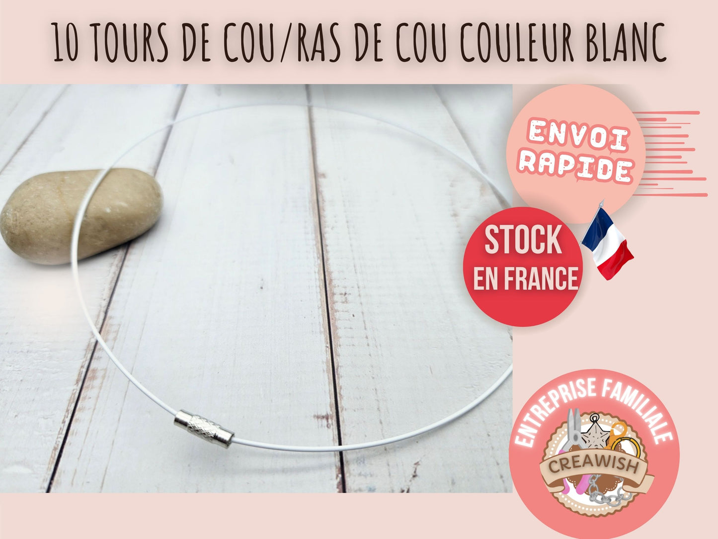 10 tours de cou couleur blanc acier inoxydable