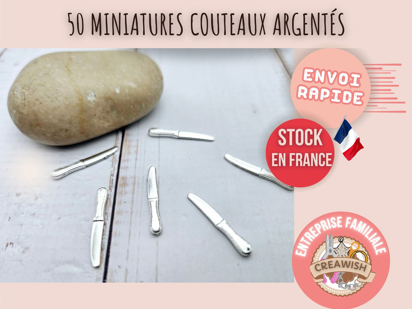 50 miniatures couteaux argentés