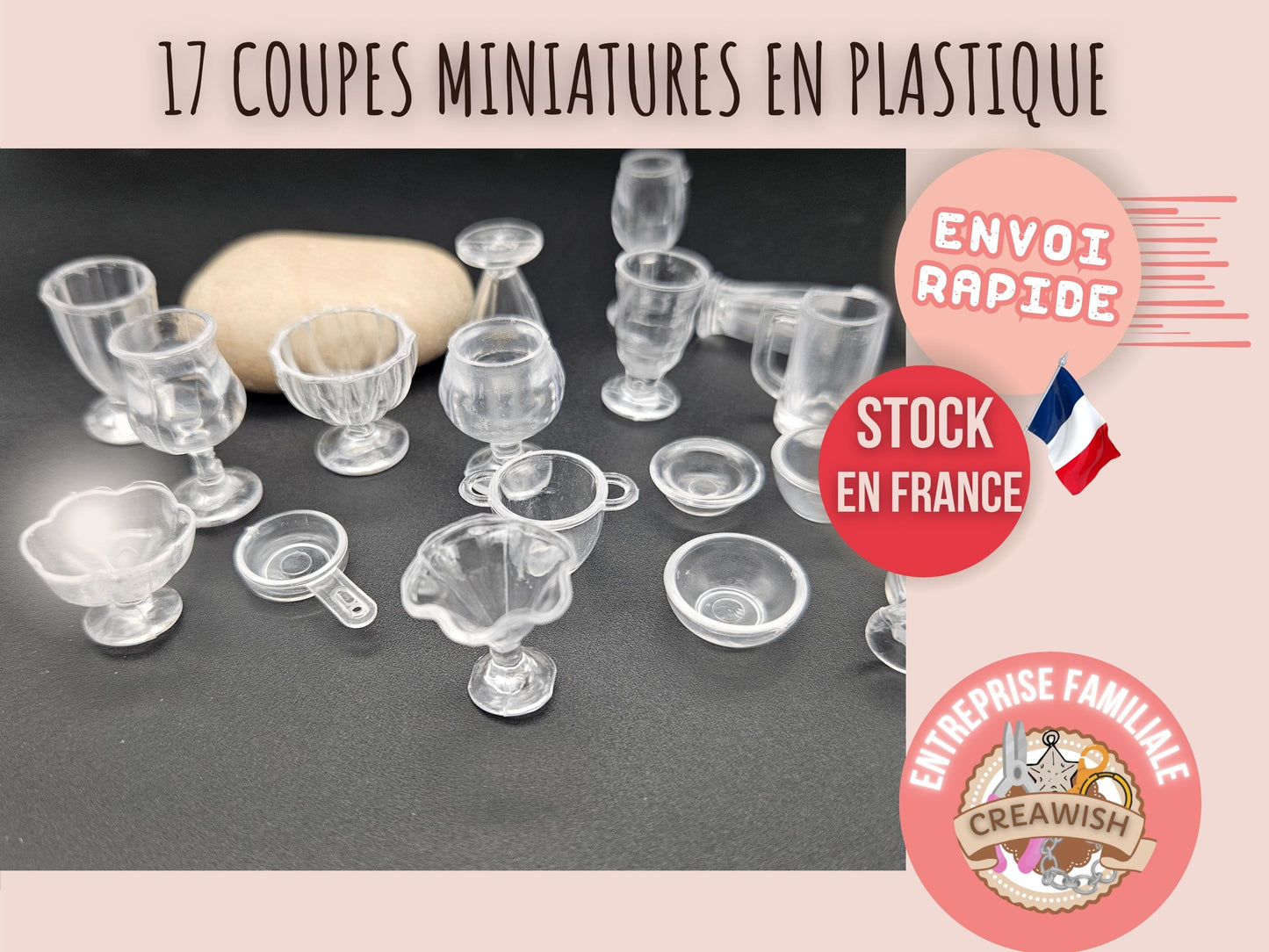 17 coupes et verres miniatures en plastique