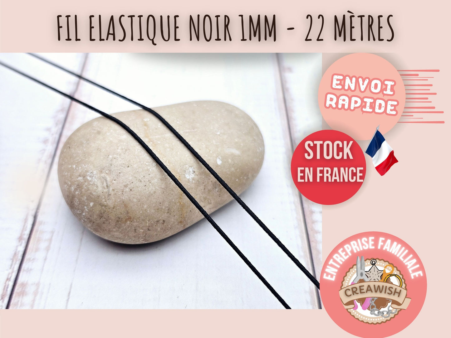 Fil élastique noir 1mm – 22 mètres