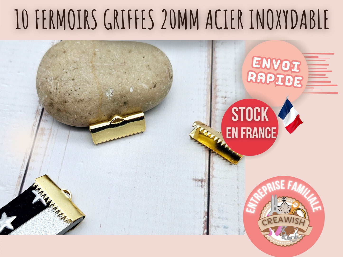 10 embouts fermoirs griffes 20mm acier inoxydable doré