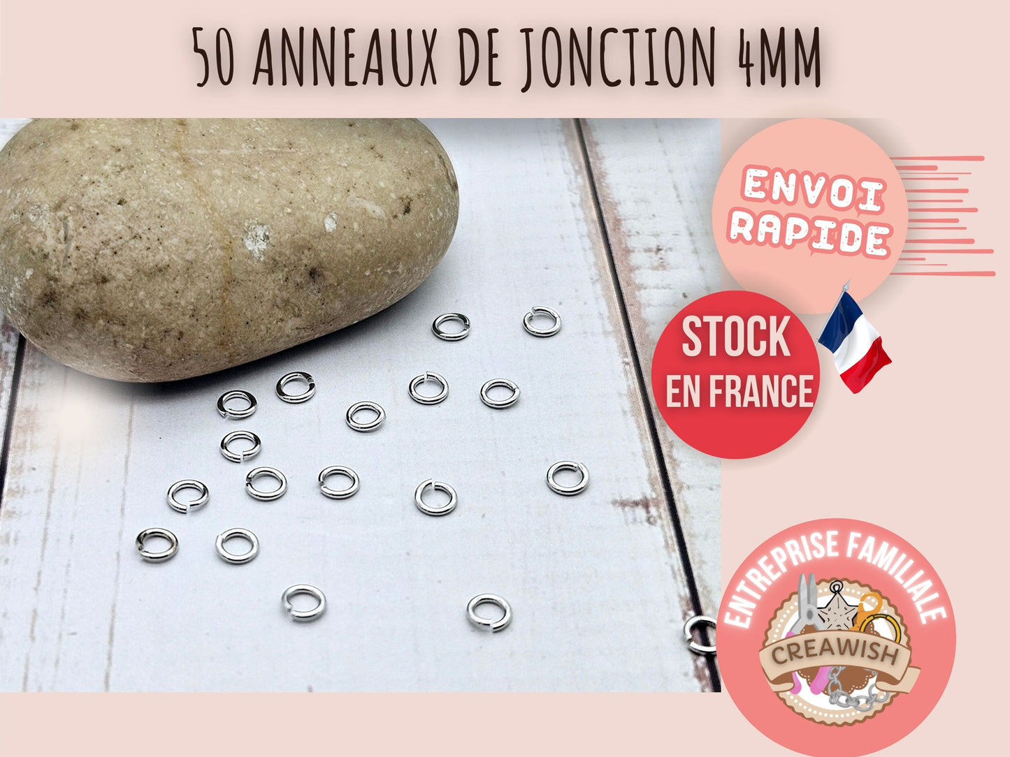 50 anneaux de jonction 4mm argent platine