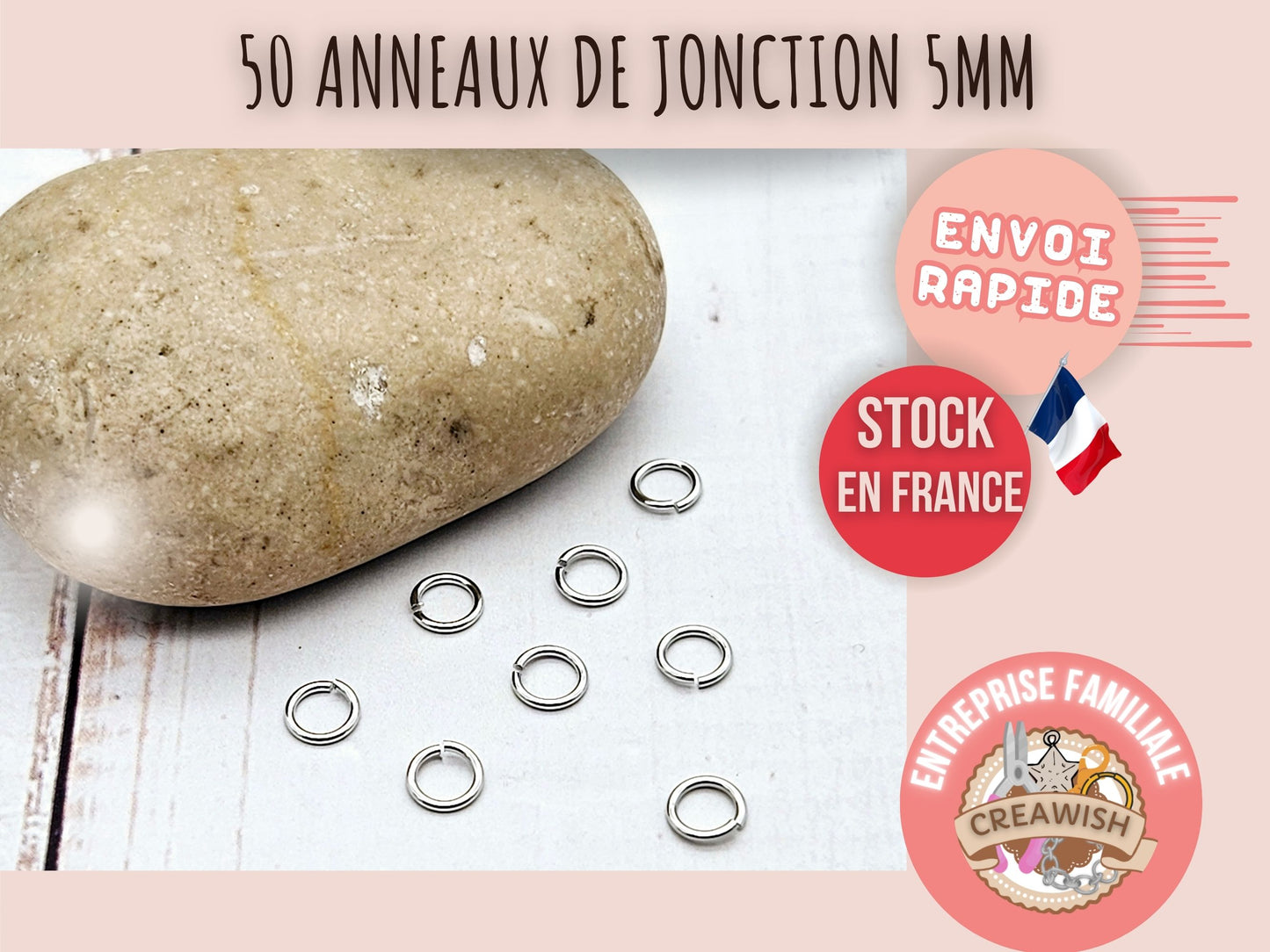 50 anneaux de jonction 5mm argent platine