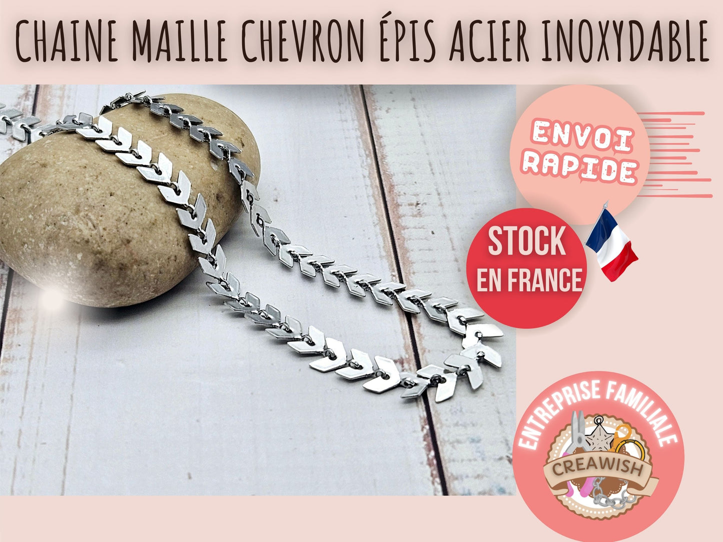Chaîne maille chevron épis acier inoxydable