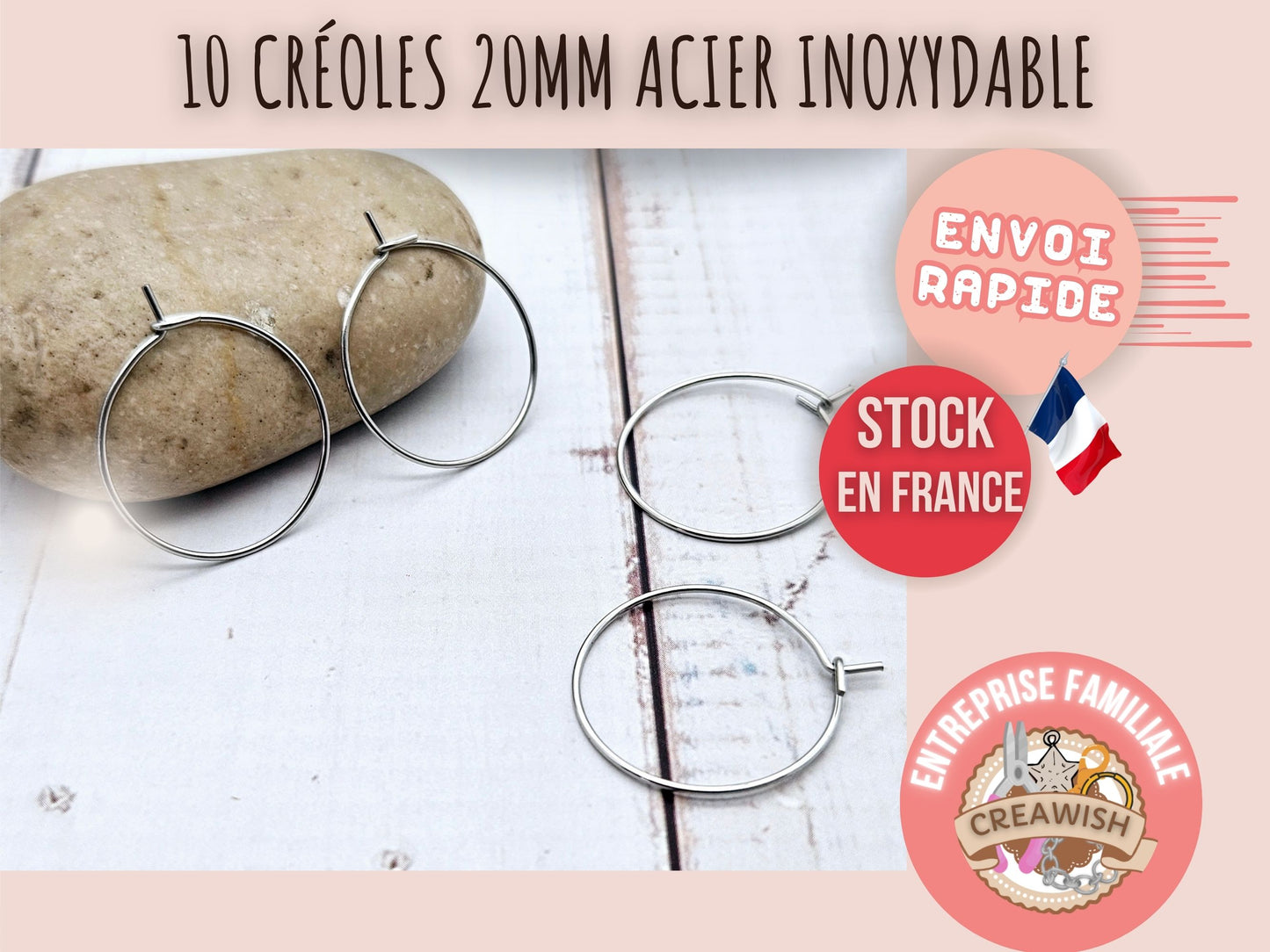 10 créoles rondes 20mm acier inoxydable
