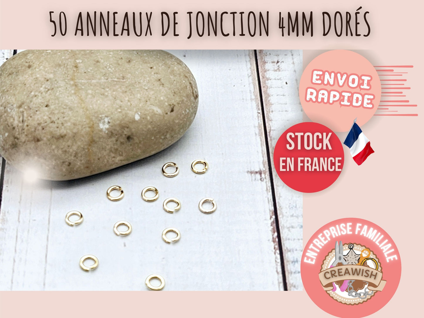 50 anneaux de jonction 4mm couleur or