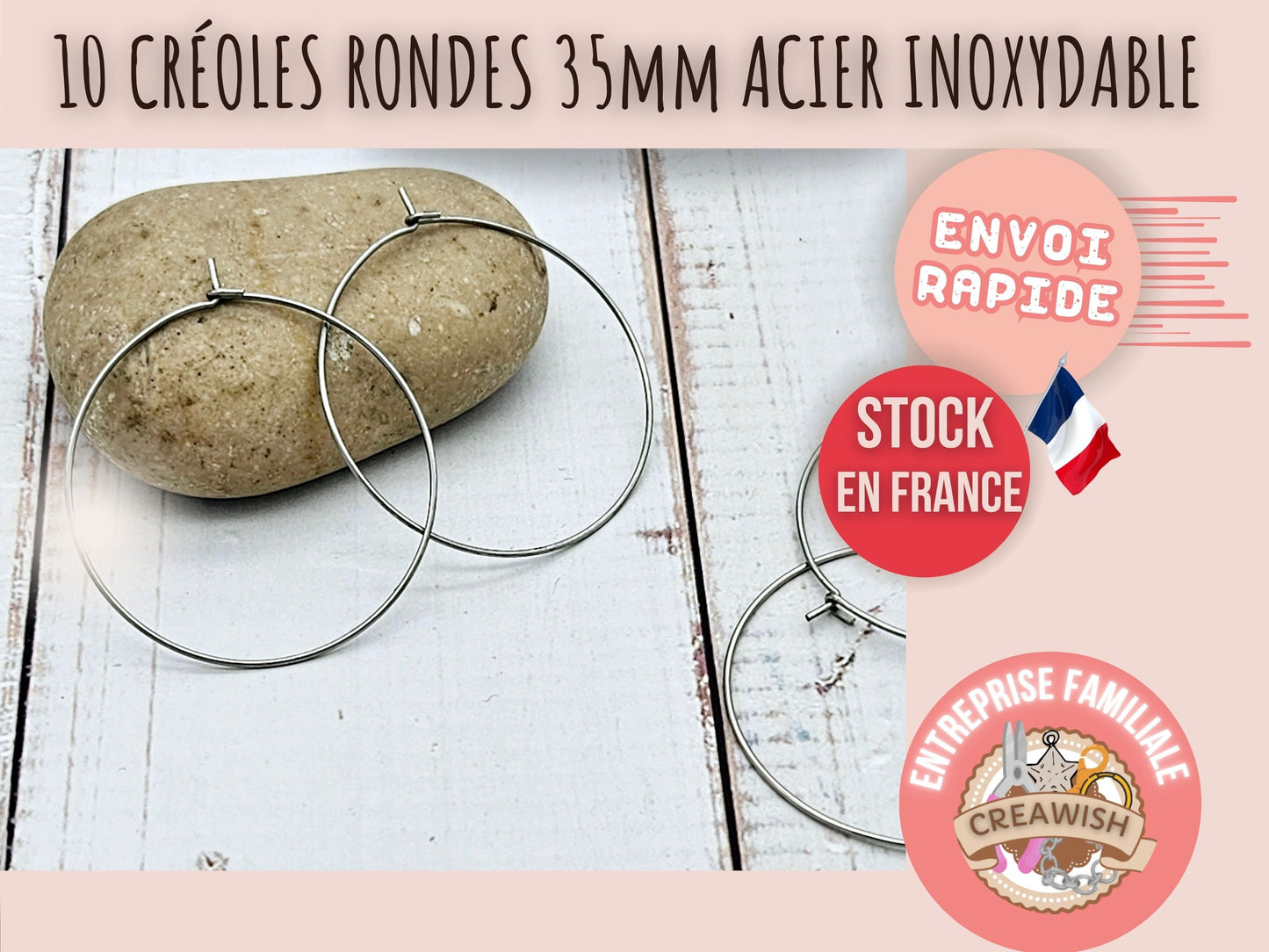 10 créoles rondes 35mm acier inoxydable