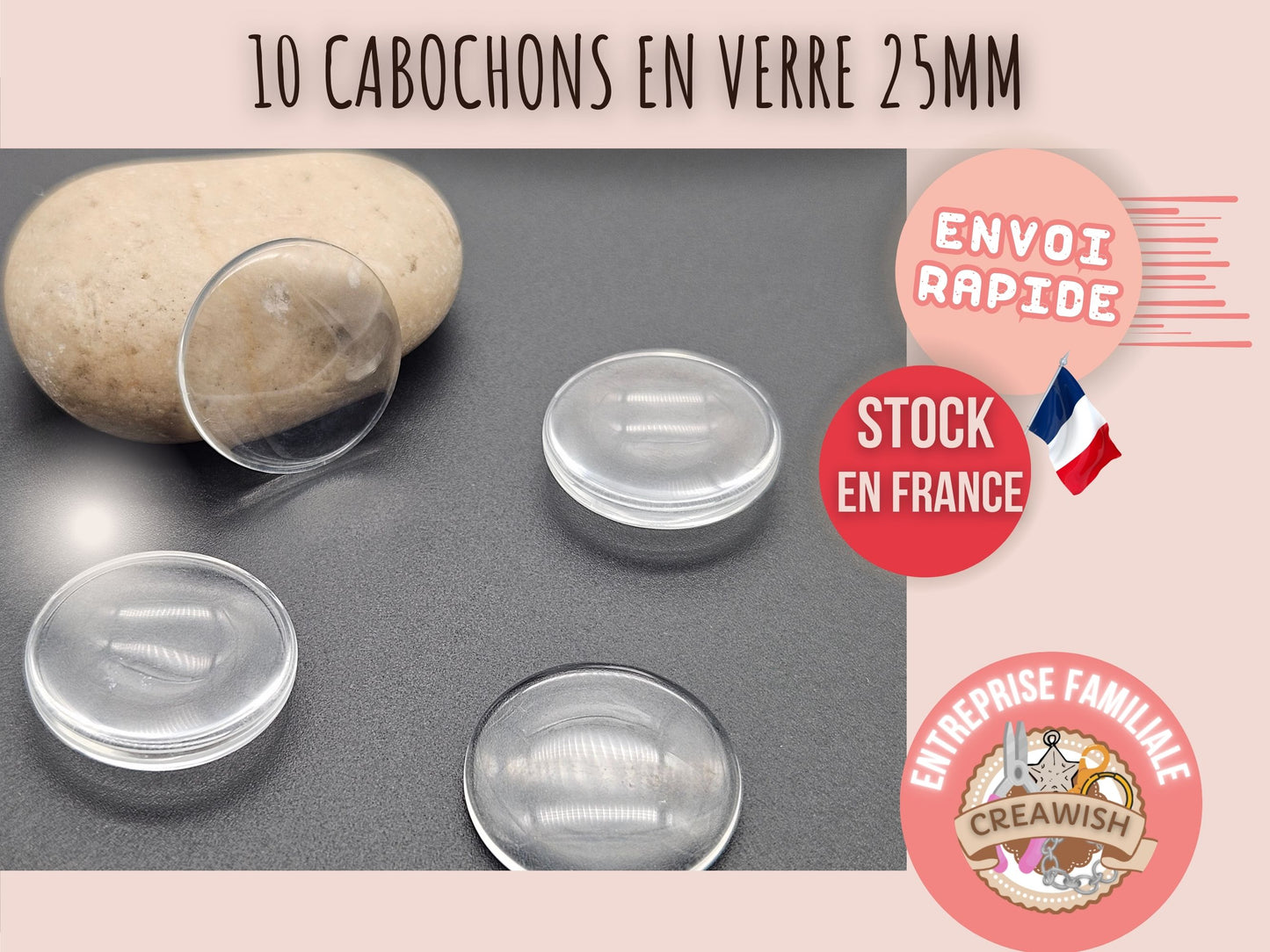 10 cabochons en verre 25mm