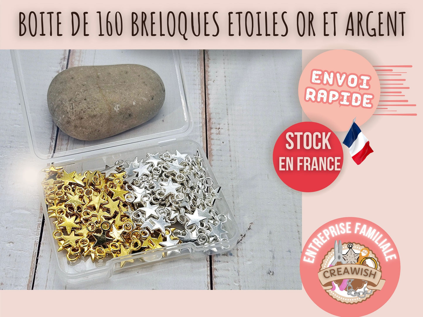 Boite de 160 breloques étoiles or et argent