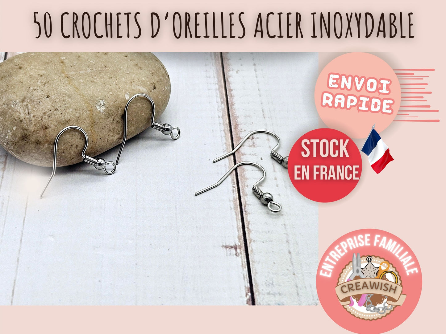 50 crochets d'oreilles acier inoxydable 22x20mm