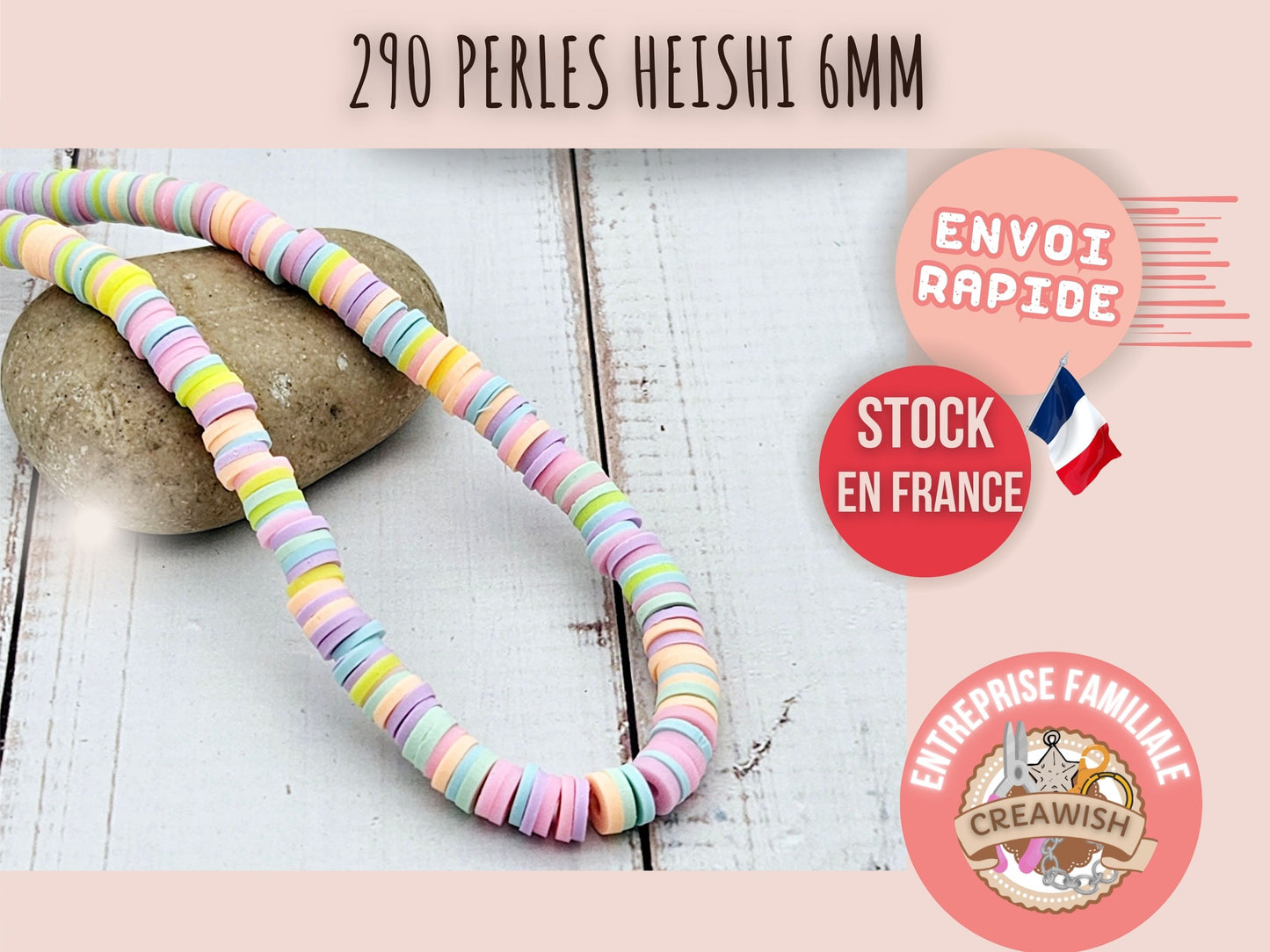 290 perles heishi tons pastels clairs 6mm