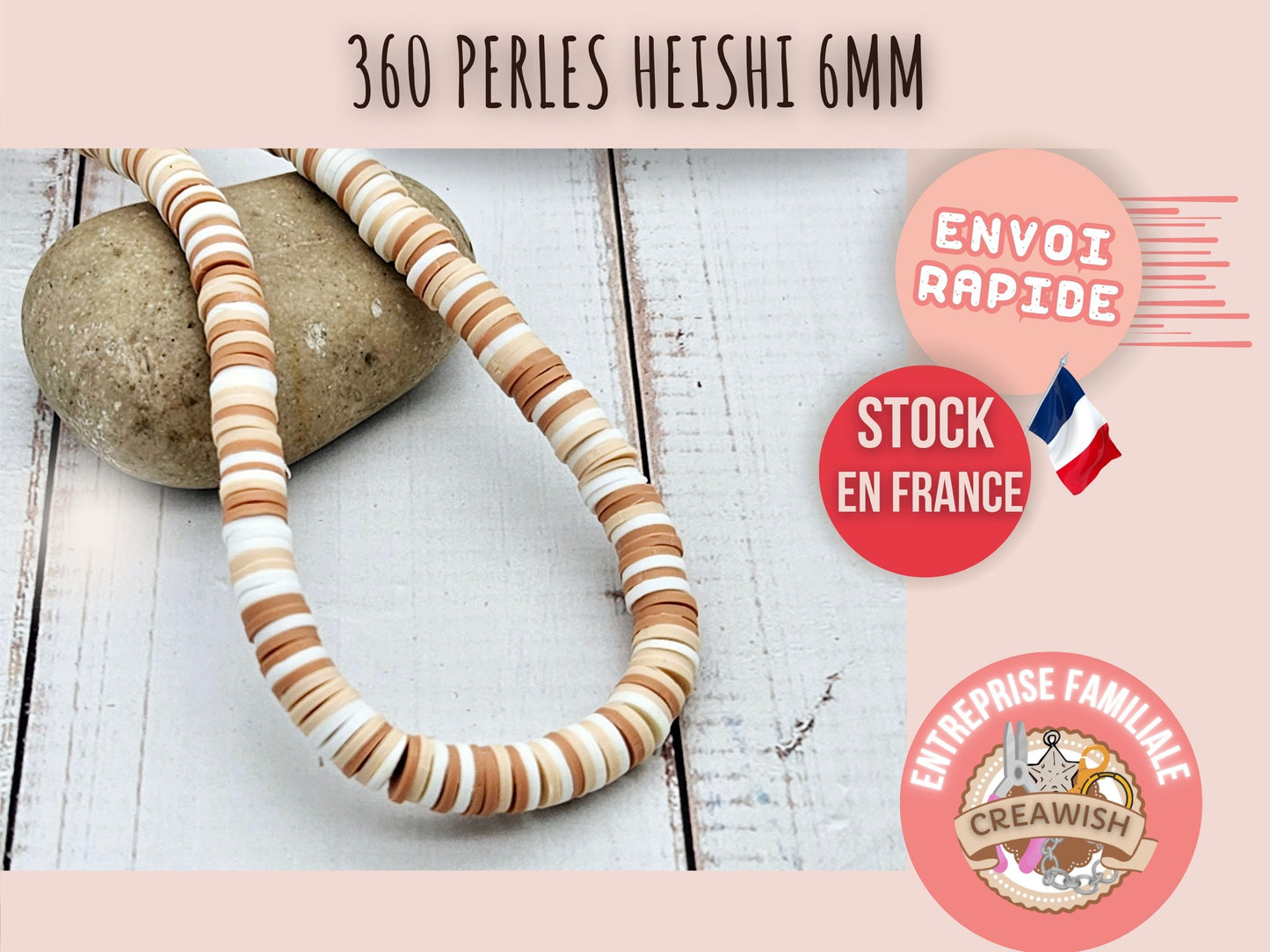 360 perles heishi brun sable blanc 6mm