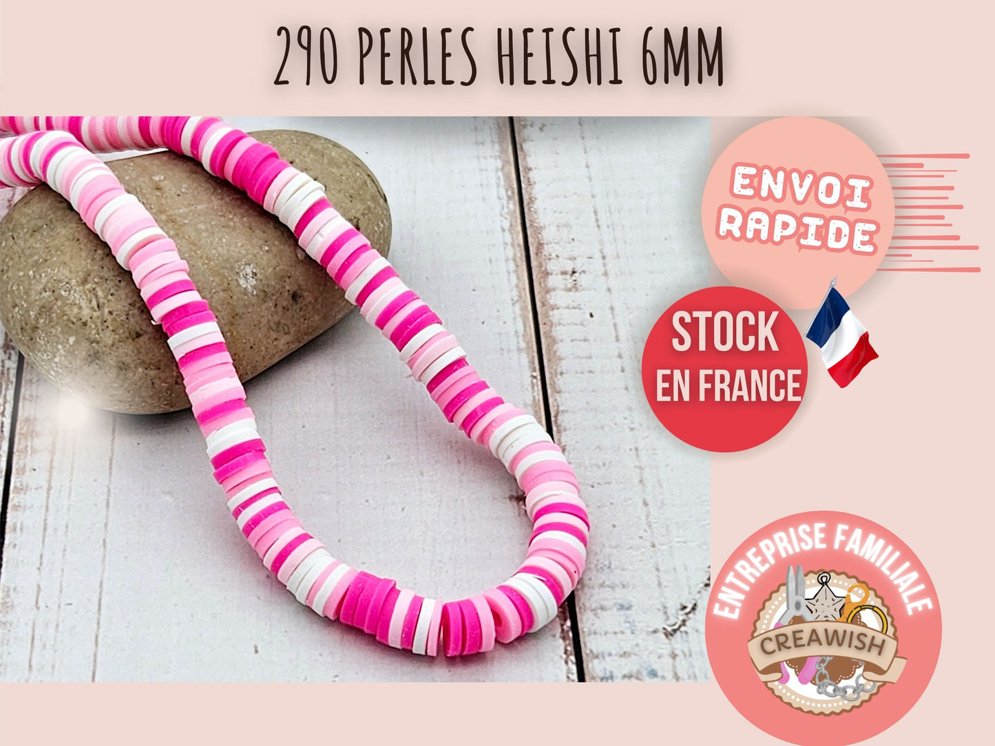 290 perles heishi tons rose fuchsia 6mm