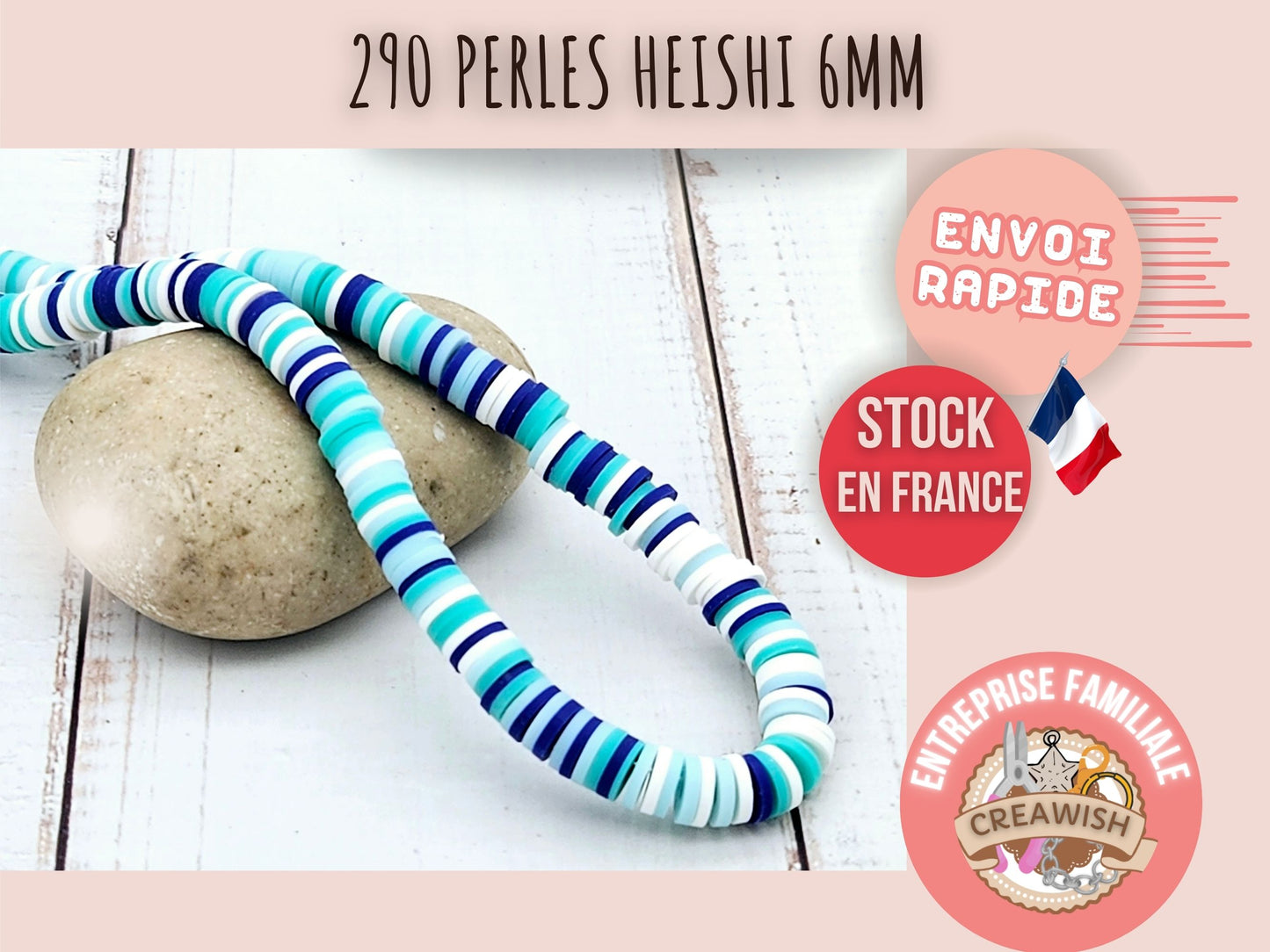 290 perles heishi tons bleu turquoise blanc 6mm