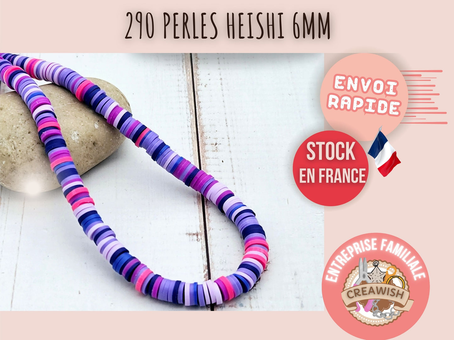 290 perles heishi tons violet 6mm