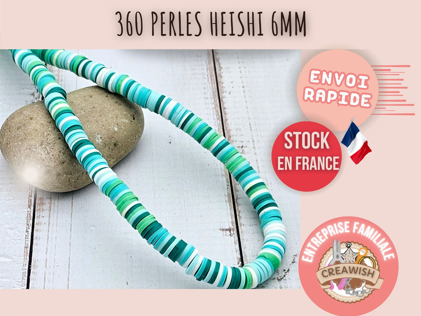 360 perles heishi tons vert et turquoise 6mm