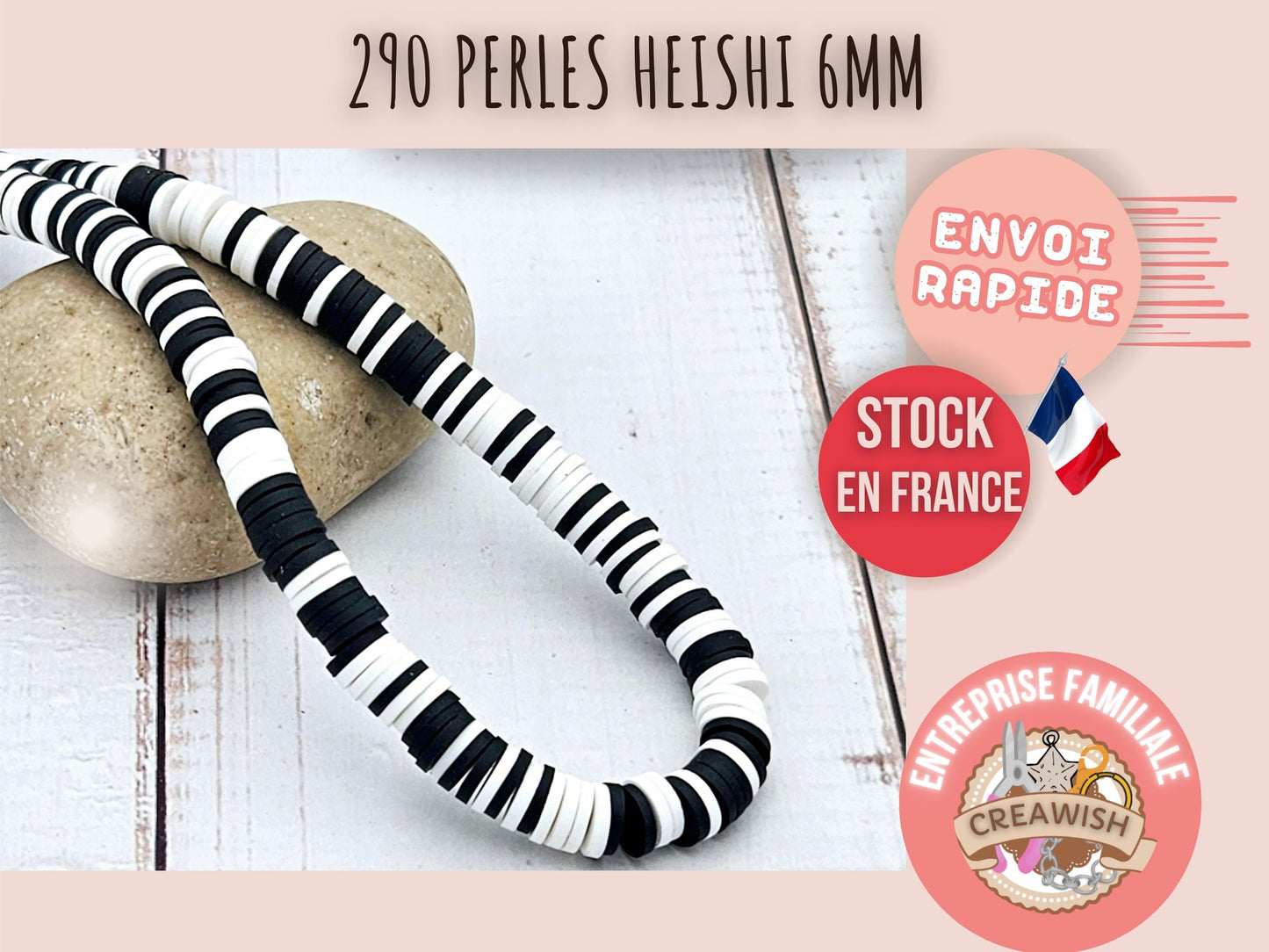 290 perles heishi noires et blanches 6mm