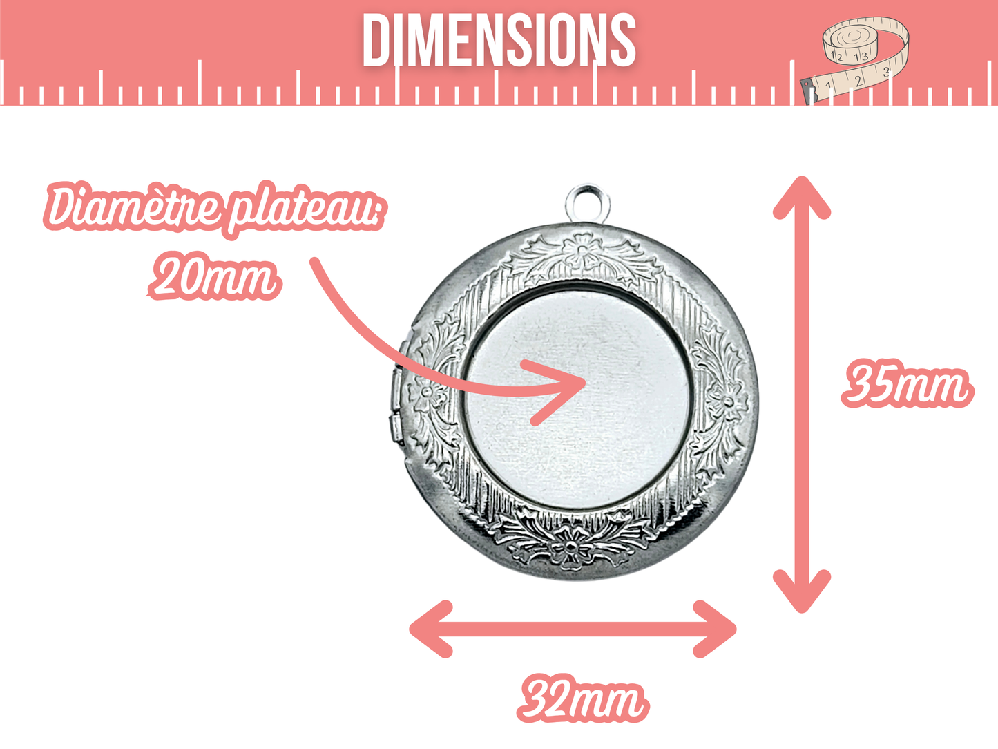 3 médaillons photo plateau cabochon 20mm acier inoxydable