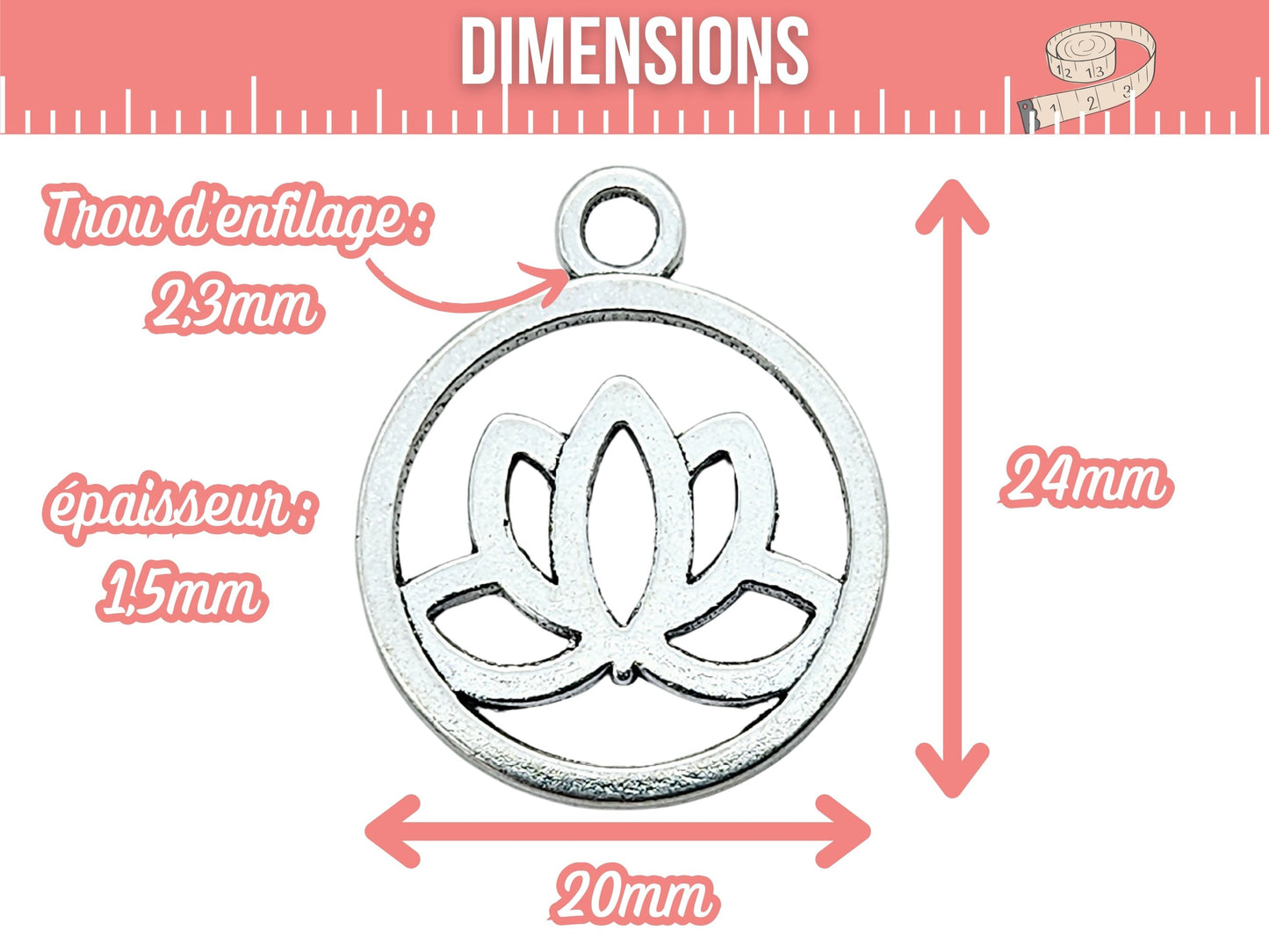 10 breloques fleur de lotus dans un rond