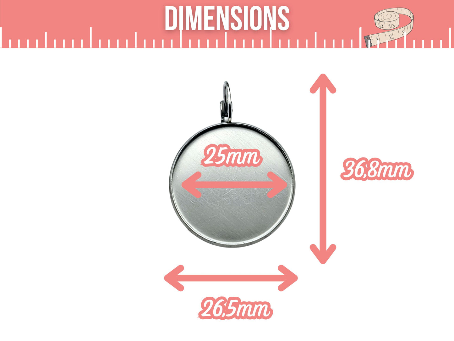 10 dormeuses acier inoxydable plateau cabochon 25mm