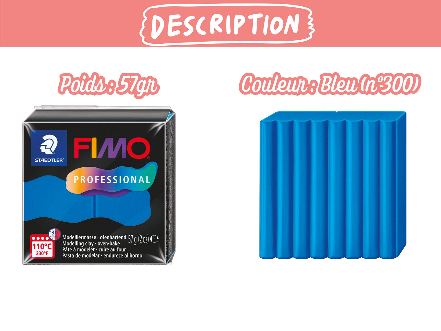 Pâte Fimo Professional 57g – Bleu n°300