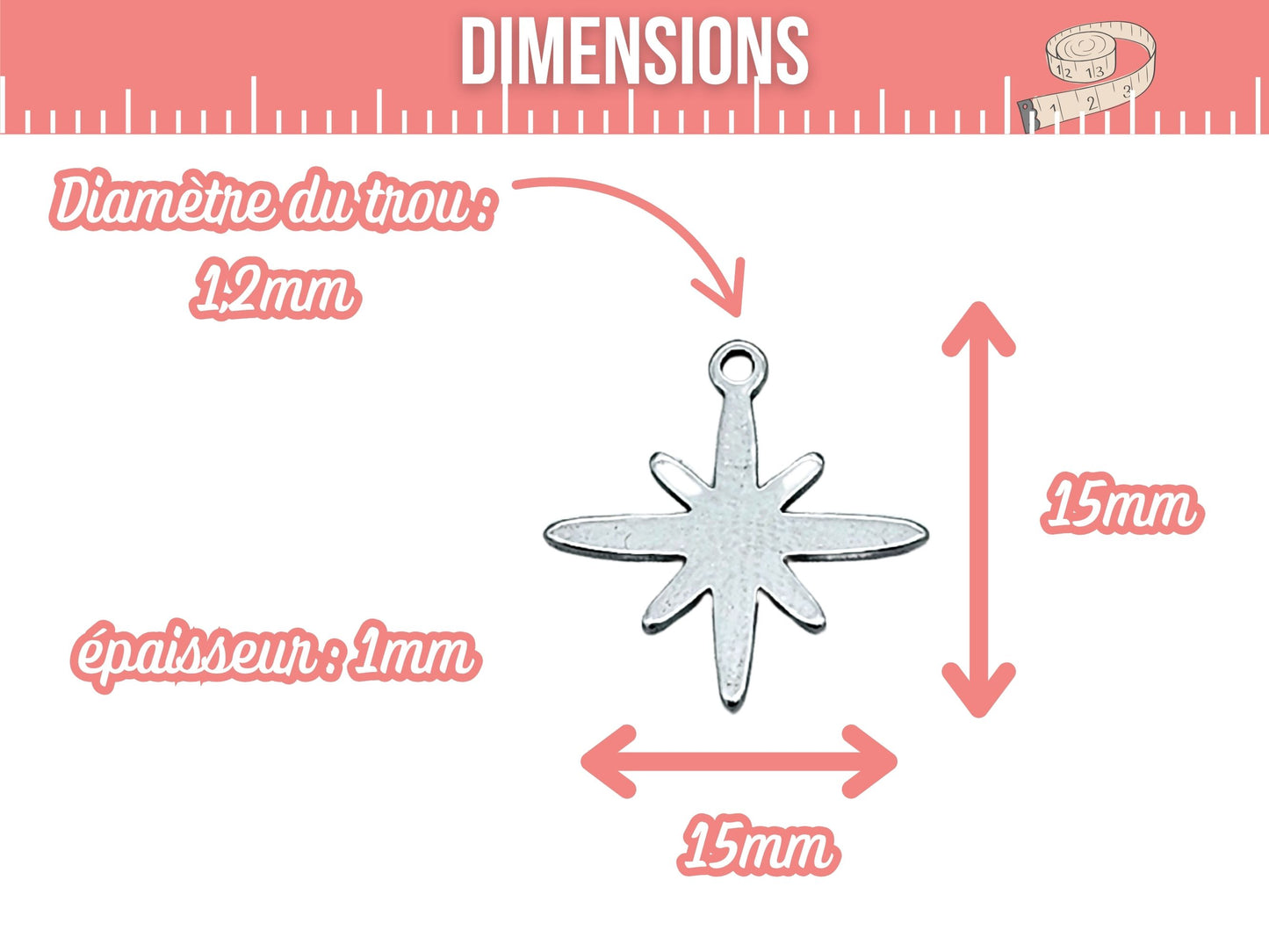 10 breloques étoile du nord acier inoxydable