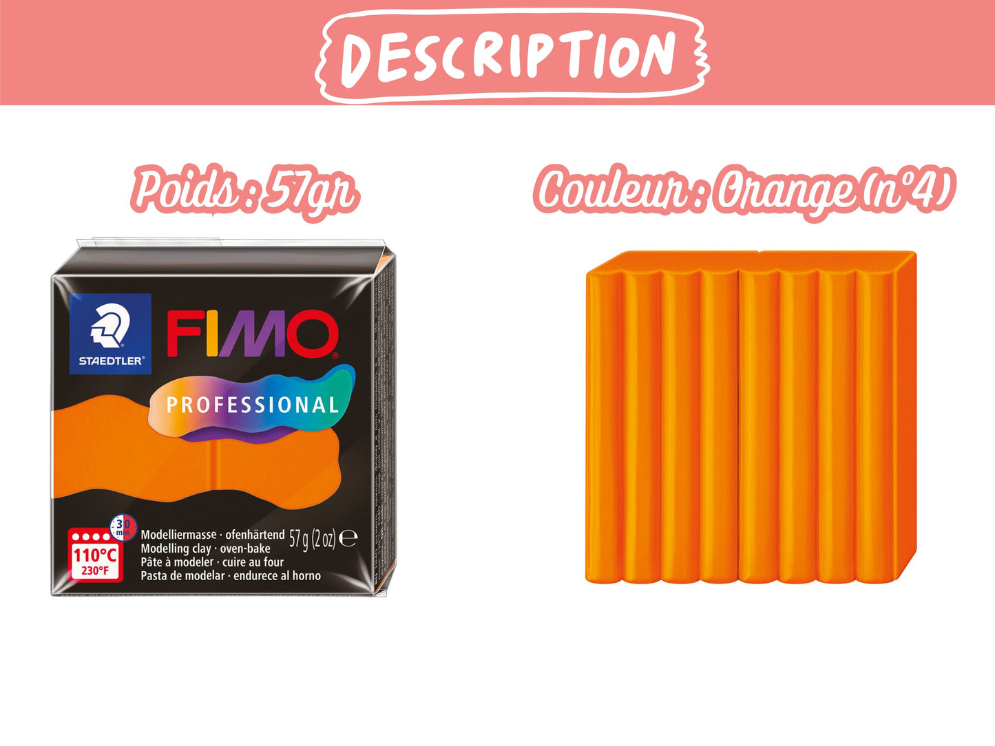 Pâte Fimo Professional 57g – Orange n°4
