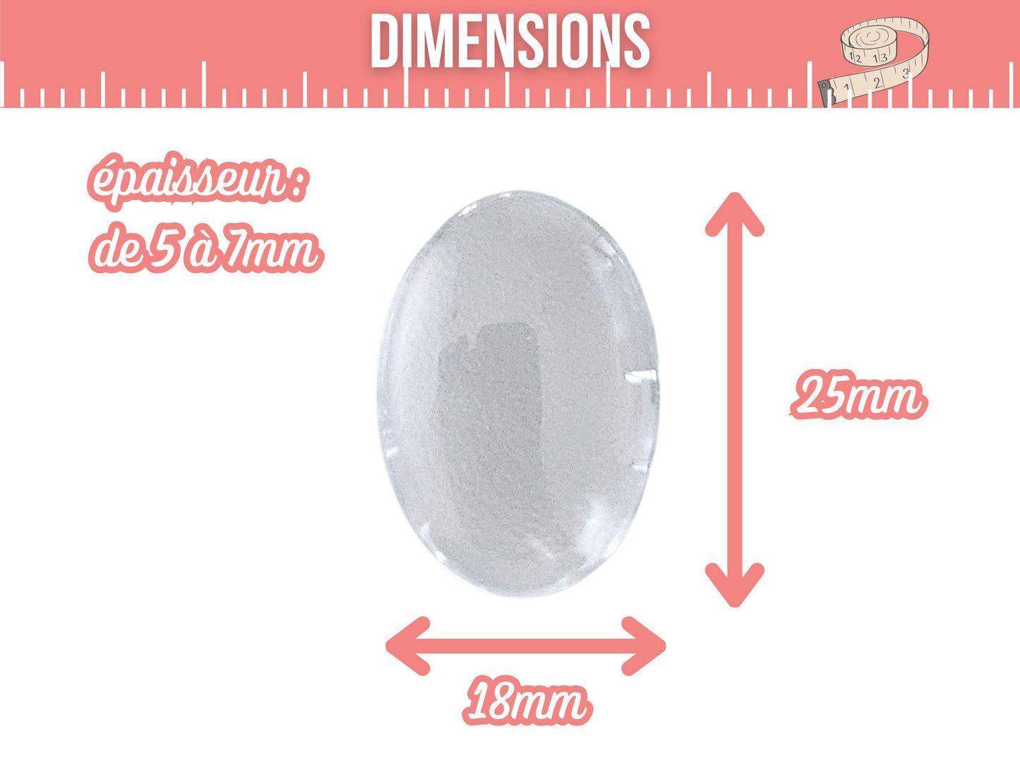 10 cabochons en verre 25x18mm
