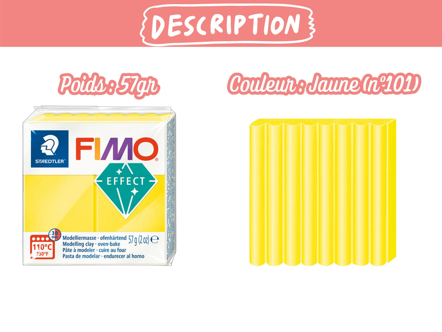 Pâte Fimo Effect néon 57g – Jaune n°101