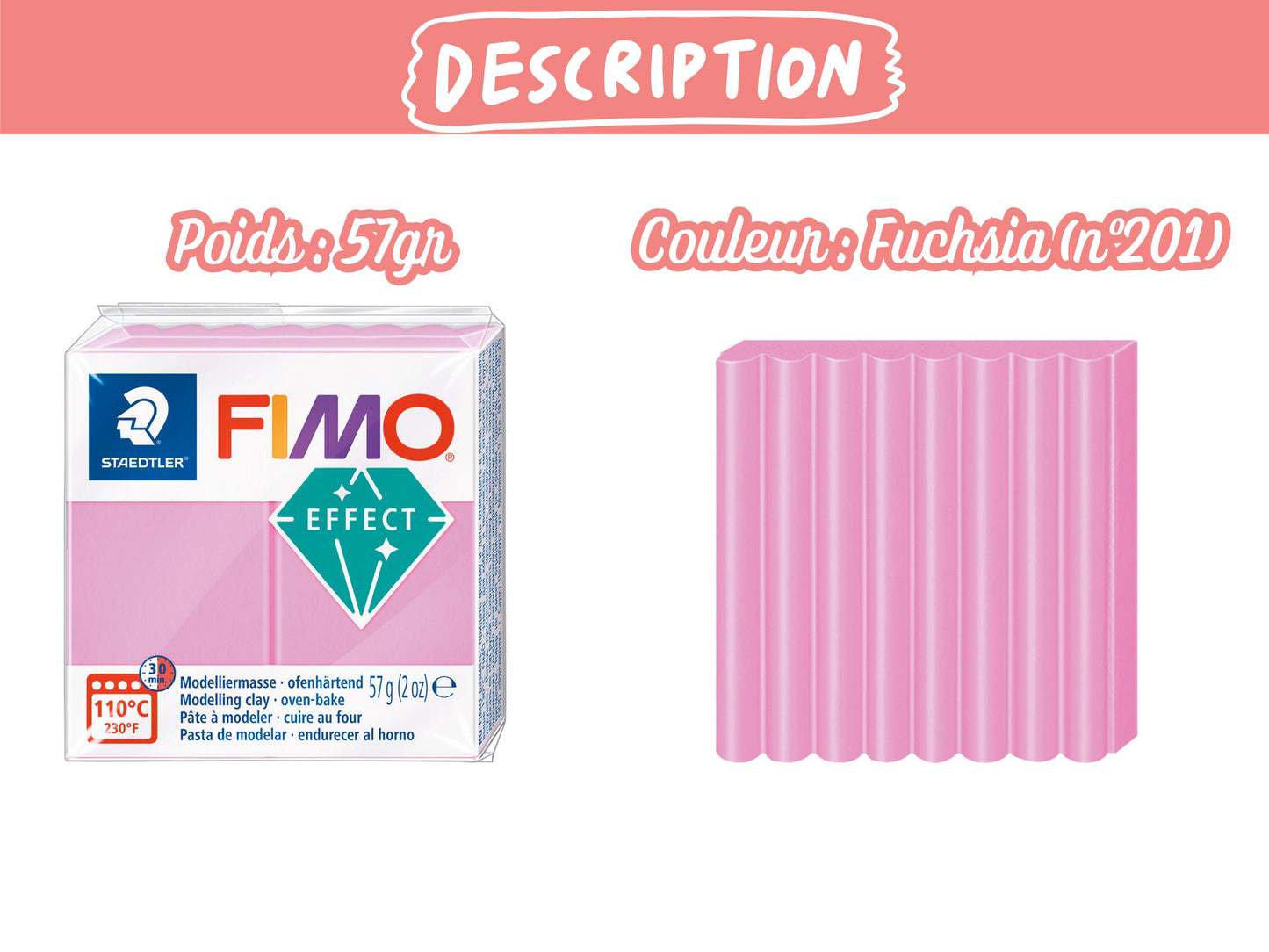 Pâte Fimo Effect néon 57g – Fuchsia n°201