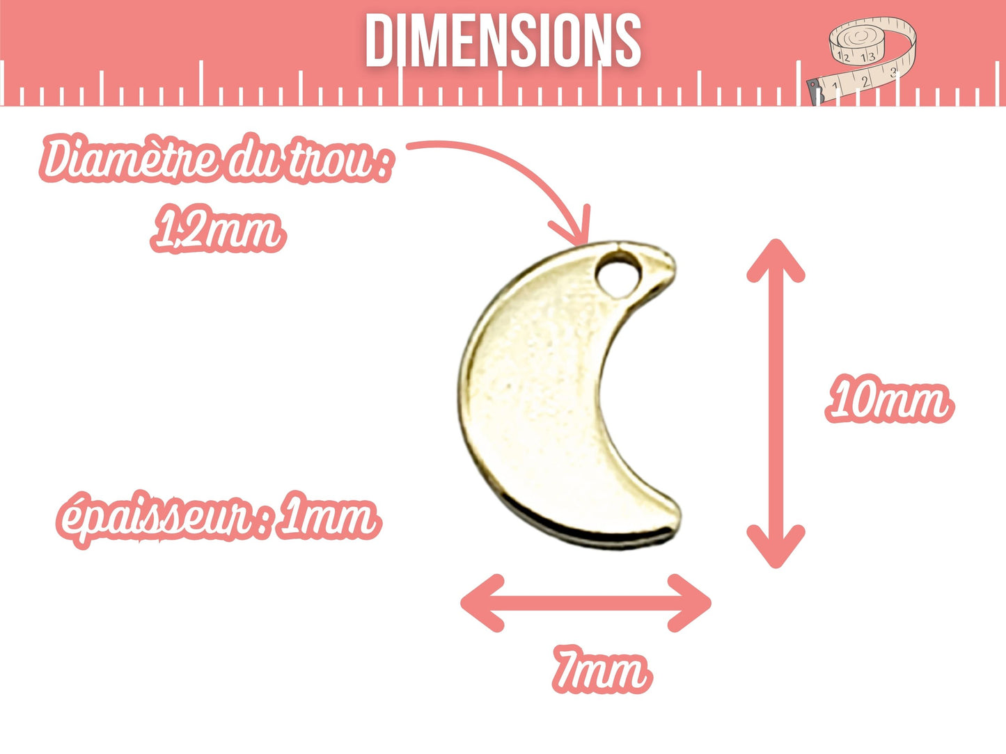 10 breloques croissant de lune acier inoxydable doré