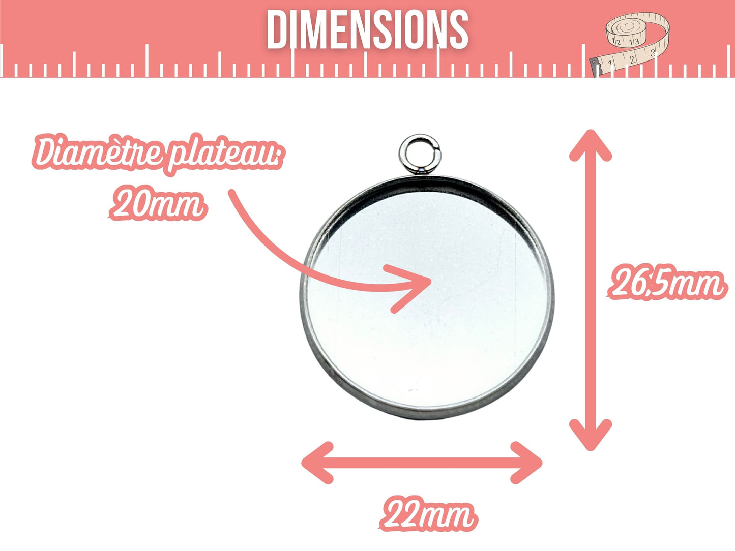 10 pendentifs plateau cabochon 20mm en acier inoxydable
