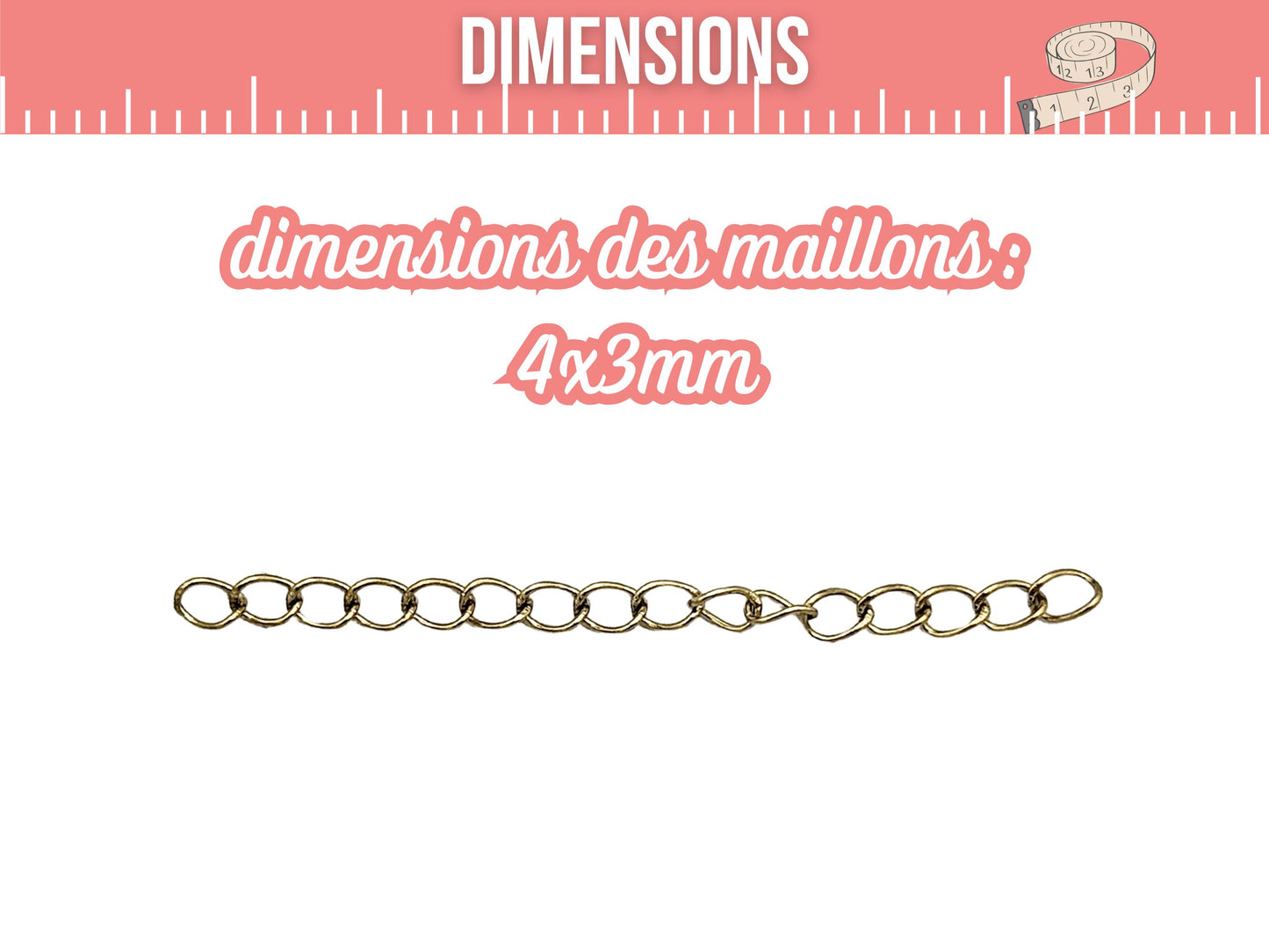 10 chaînettes d'extension maille courbée acier inoxydable doré