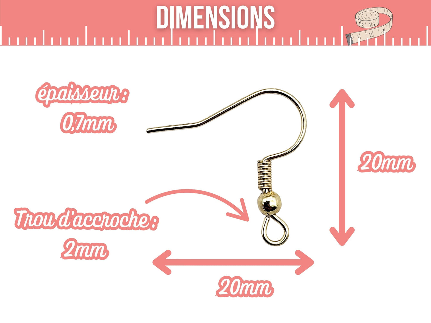 20 crochets d'oreilles acier inoxydable plaqué or