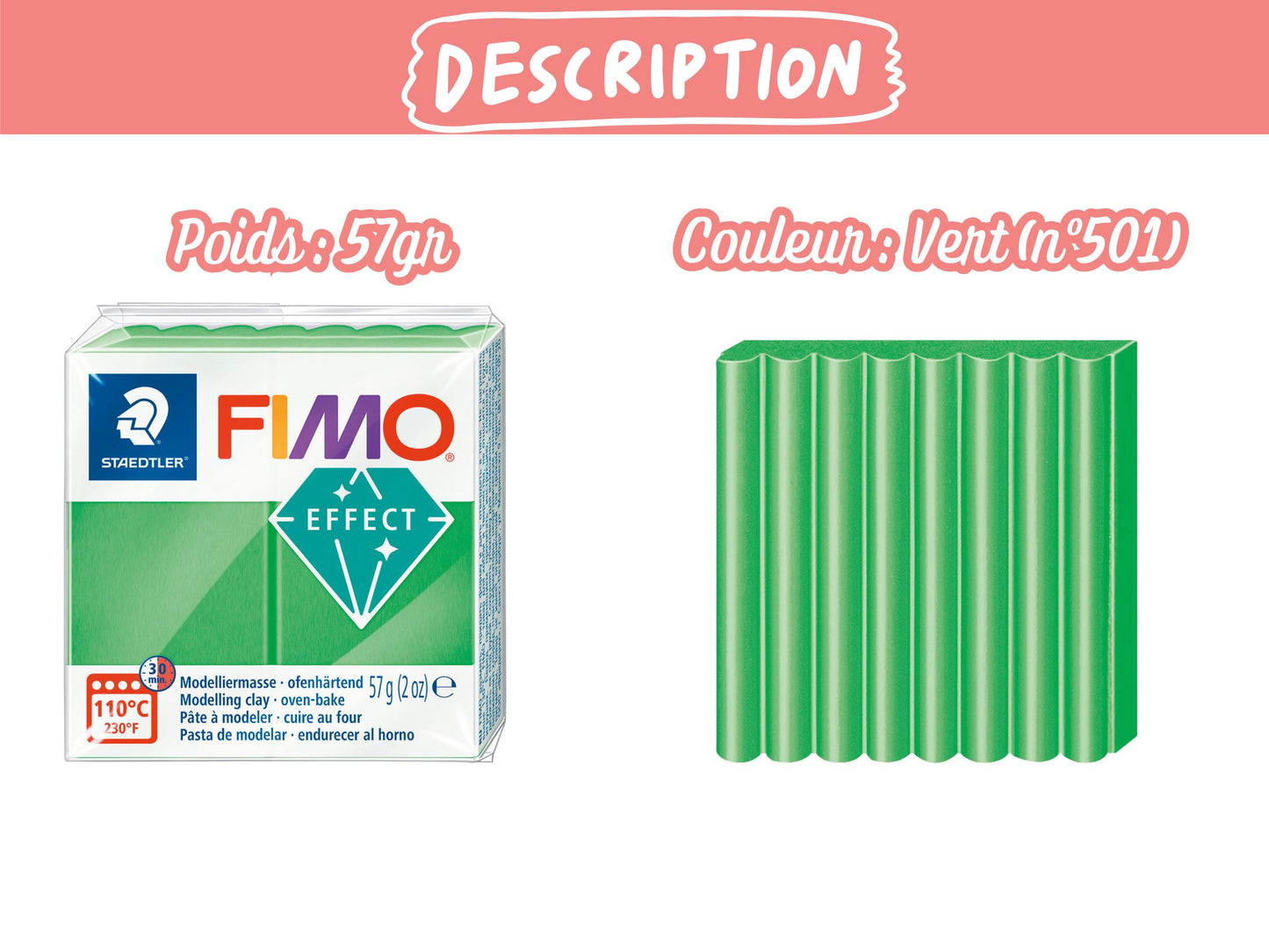 Pâte Fimo Effect néon 57g – Vert n°501