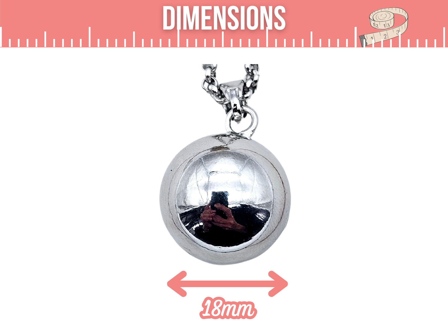 Bola de Grossesse Argenté – 18mm avec Chaîne et Bélière (80cm)