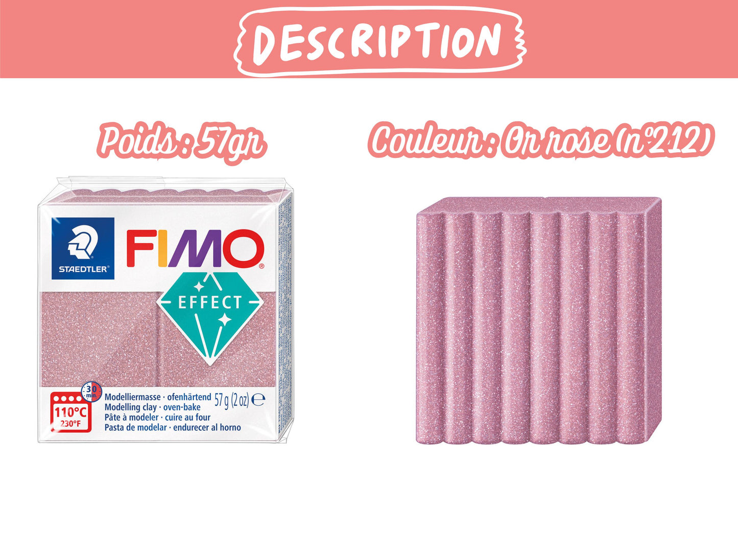 Pâte Fimo Effect pailleté 57g – Or rose n°212