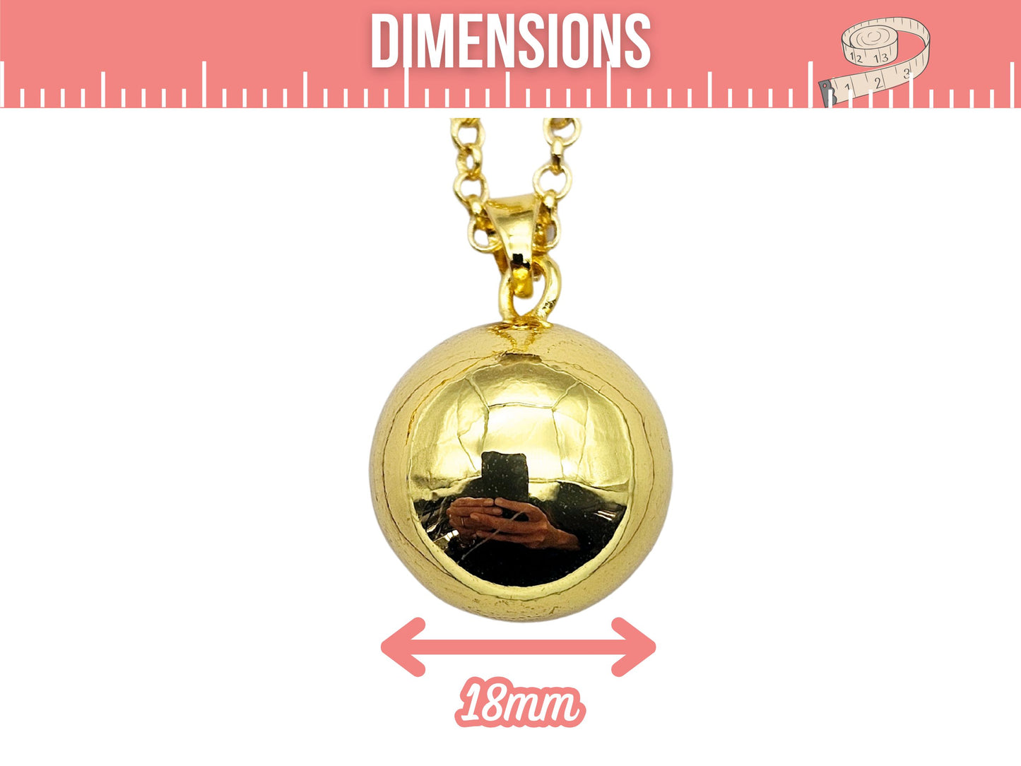 Bola de Grossesse Doré – 18mm avec Chaîne et Bélière (80cm)