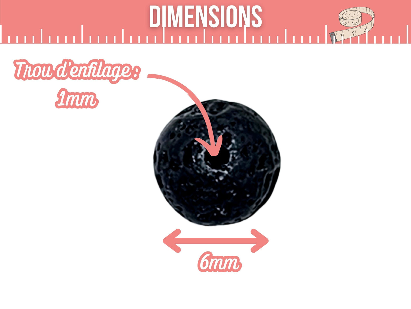 60 perles de lave rondes noires 6mm